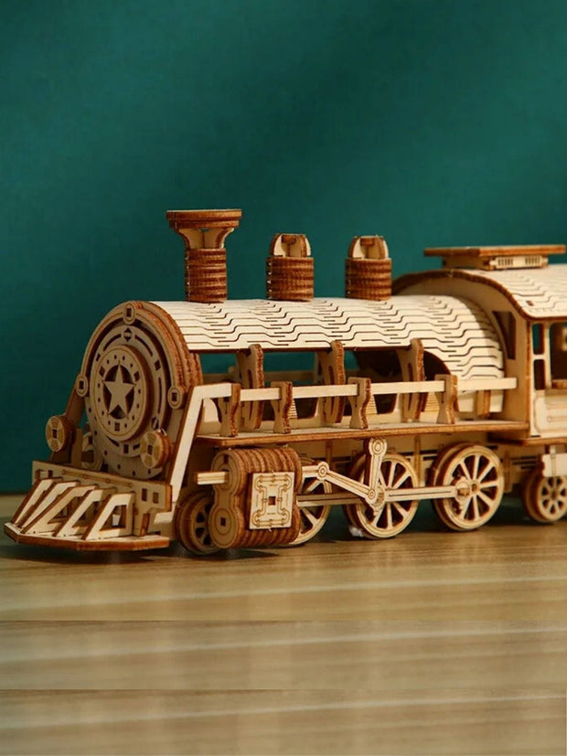 Puzzle 3D Locomotive V-Express Mécanique En Bois | Brainstaker™ Bois